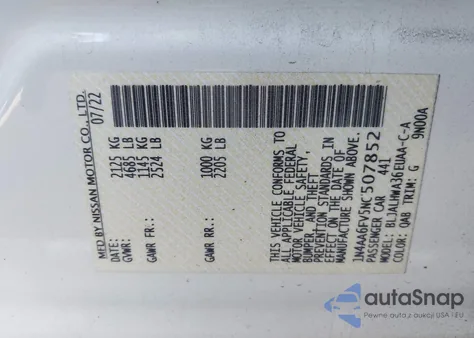 2022 Nissan Maxima Platinum Xtronic Cvt from USA, damaged, VIN 1N4AA6FV5NC507852